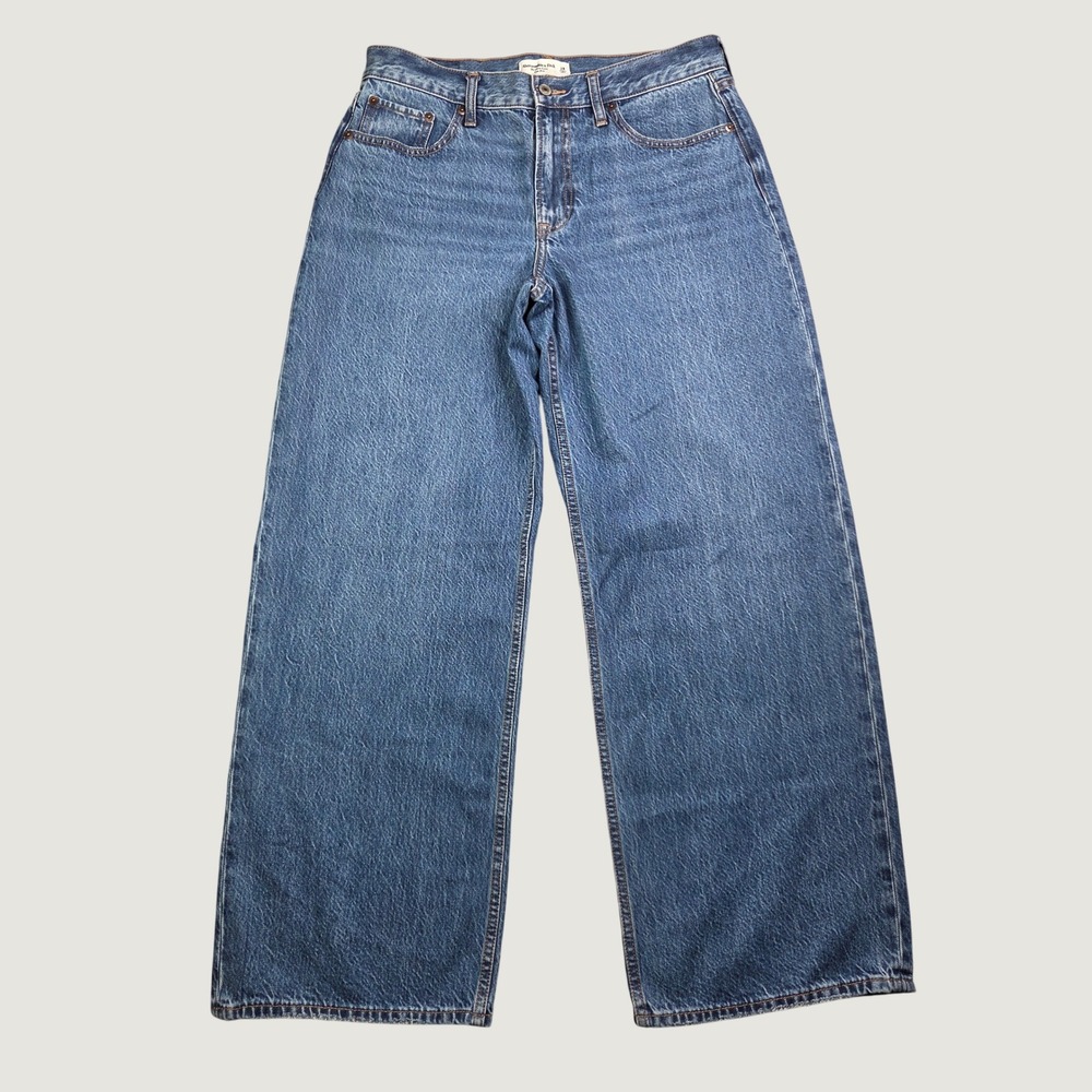 Abercrombie Curve Love Jeans Womens 28 Ultra Loose Low Rise Wide Leg Blue Y2K